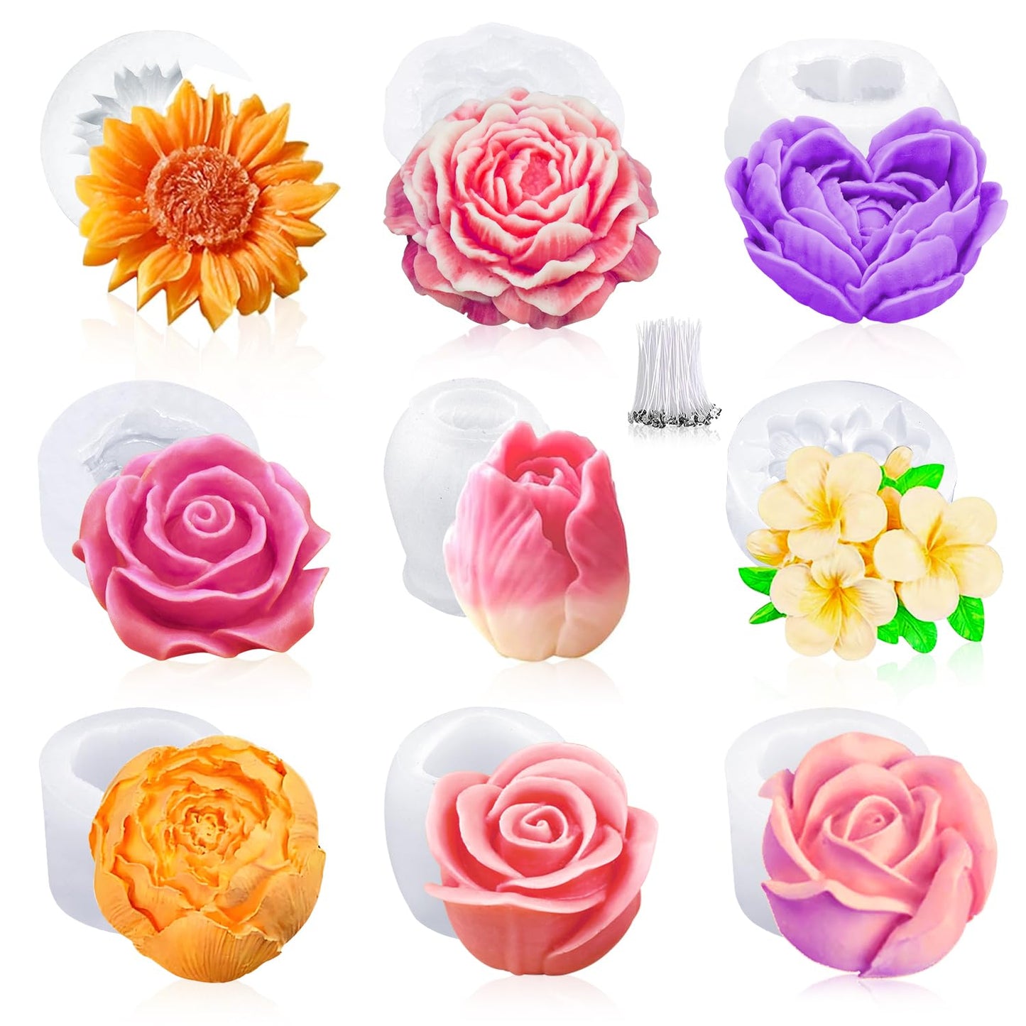 MGLIFEUL 2PCS 3D Flower Candle Making Molds Moldes de Silicona para Velas