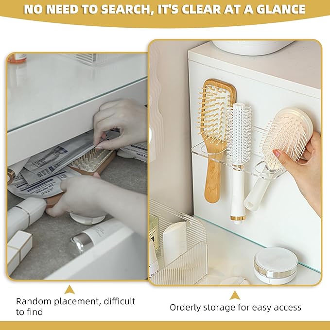 Acrylic Hair Brush Holder for Bathroom Adhesive Hair Tool Organizer Wall Mounted Comb Holder Organizer with 3 Holes Diameter 1.34 to 1.57 In,Remove Film Before Use(transparent)