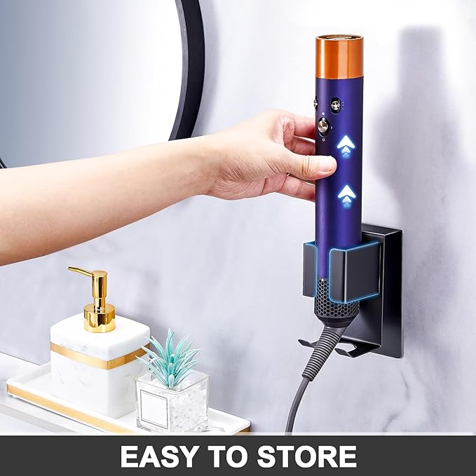 Hair Straightener Holder Wall Mounted Blow Dryer Holder, Blow Dryer and Curling Iron Holder, Hair Dryer and Straightener Holder, Bathroom Hair Tools Organizer and Storage (Black, 1Pc)
