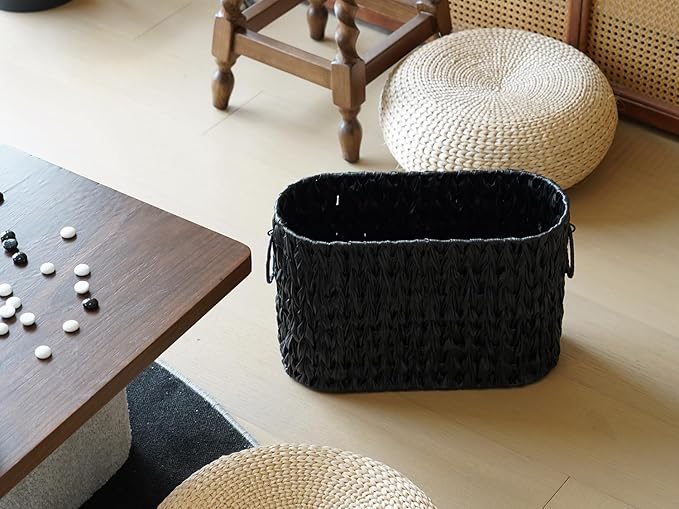 Black Toilet Paper Storage Basket,Large Free Standing Toilet Paper Organizer,Waterproof Narrow Wicker Basket for Bathroom,Under Sink,or Cabinet