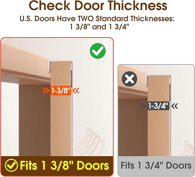 Over The Door Hooks Hanger with Extended Arms, Fit 1 3/8" Door, Tool-Free Assembly, F7U, Towel Rack Organizer Holder - Glossy White