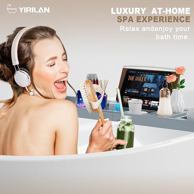 Premium Bathtub Tray Caddy, Expandable Bath Tray, Unique House Warming Gifts, New Home, Anniversary and Wedding Gifts for Couple, Bridal Shower Gift for Women
