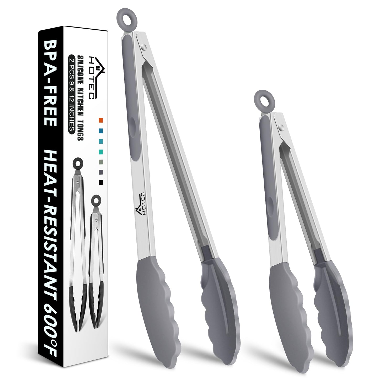 HOTEC Premium Stainless Steel Locking Kitchen Tongs with Silicon Tips, Set of 3-7", 9" and 12" (Purple)