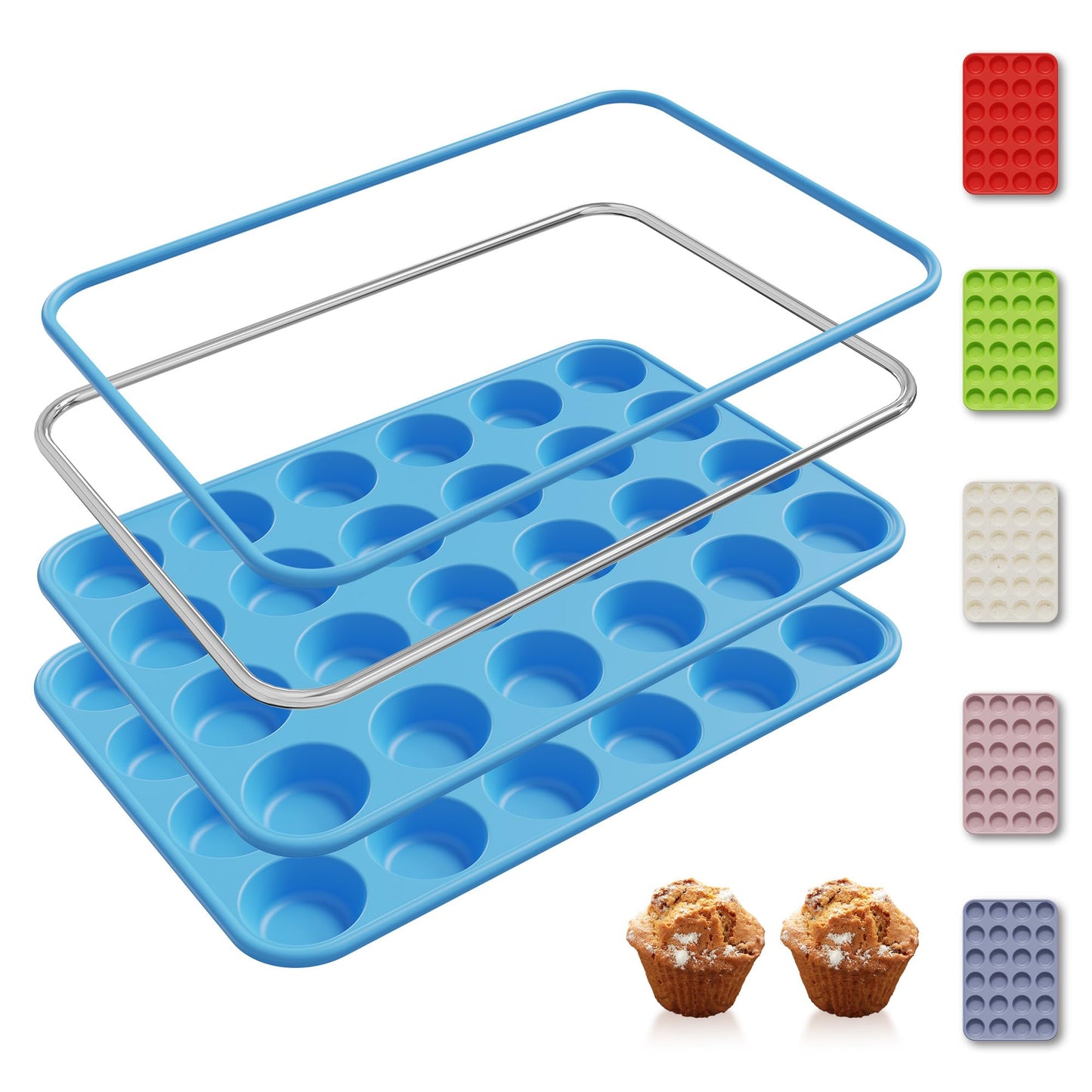 2 Pack 12 Cups Silicone Muffin Pan with Metal Reinforced Frame Regular Size Silicone Molds Cupcake Cake Baking Pans Cookie Baking Chocoflan Cupcake Mold Kitchen Baking Mold Tools for Cooking