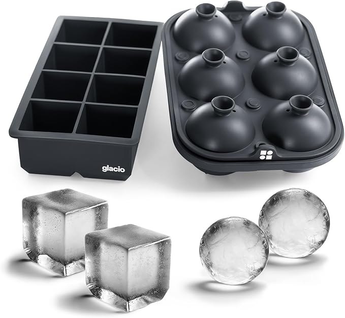 Ice Cube Molds, Large Silicone Sphere & Square Combo with Fill Funnel