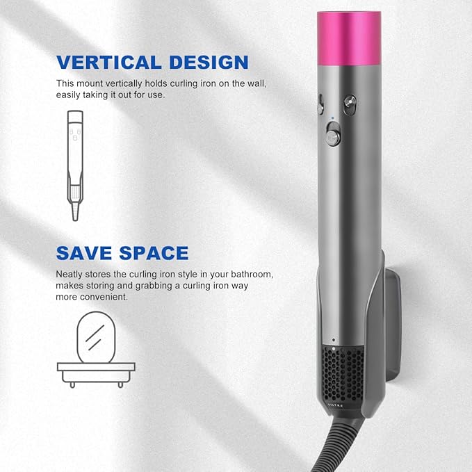 LANMU Wall Mount Holder Compatible with Dyson Airwrap/Airstrait Styler, Storage Organizer Stand Curling Iron Accessories for Home Bathroom (Gray)