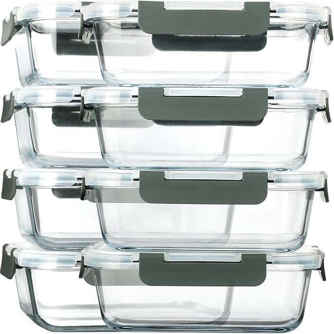 M MCIRCO 8 Pack,30 oz Glass Food Storage Containers with Lids, Green