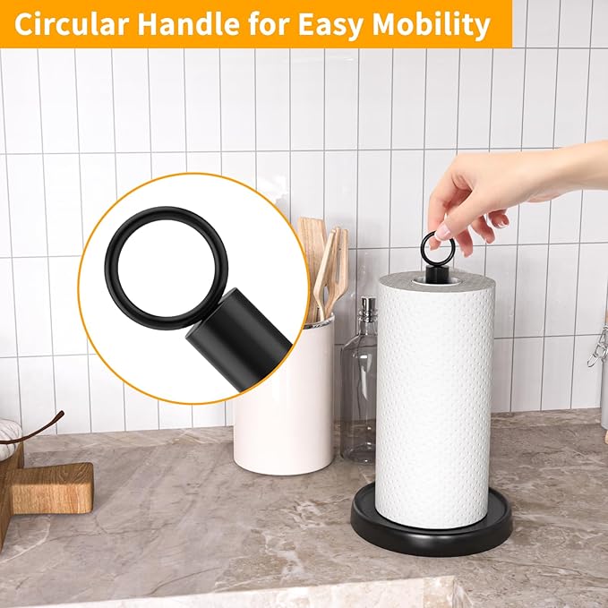 Paper Towel Holder Countertop, Stainless Steel, Weighted Base, Anti-Slip, Black Paper Towel Holder Stand for Kitchen Bathroom Farmhouse Essentials Decor Accessories