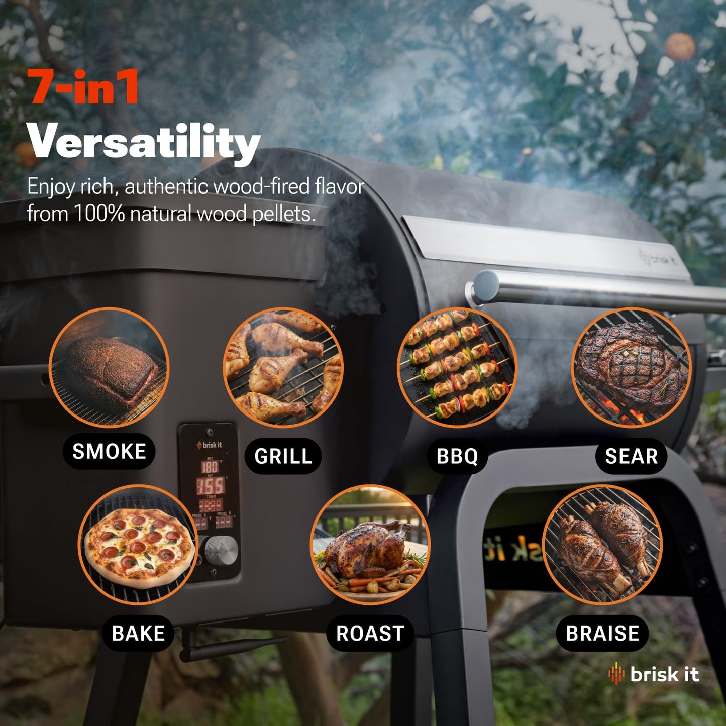 Brisk It Zelos-450 Wood Pellet Grill & Smoker, 450 Sq In, WiFi and A.I.