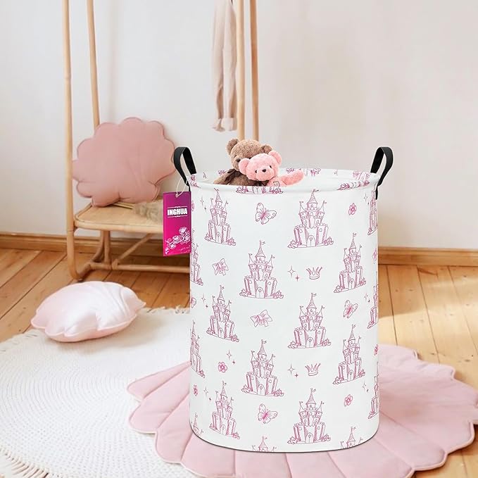 Laundry Hamper Large Canvas Fabric Lightweight Storage Basket/Toy Organizer/Dirty Clothes Collapsible Waterproof for College Dorms, Boys and Girls Bedroom,Bathroom(Shining castles)