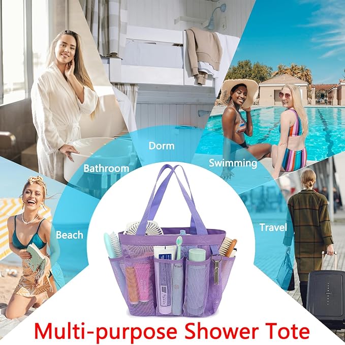 Mesh Shower Caddy Portable for College Dorm Room Essentials, 8-Pocket Large Shower Basket Tote Bag with 2 Handles for Toiletry, Bathroom, Beach, Camp, Gym