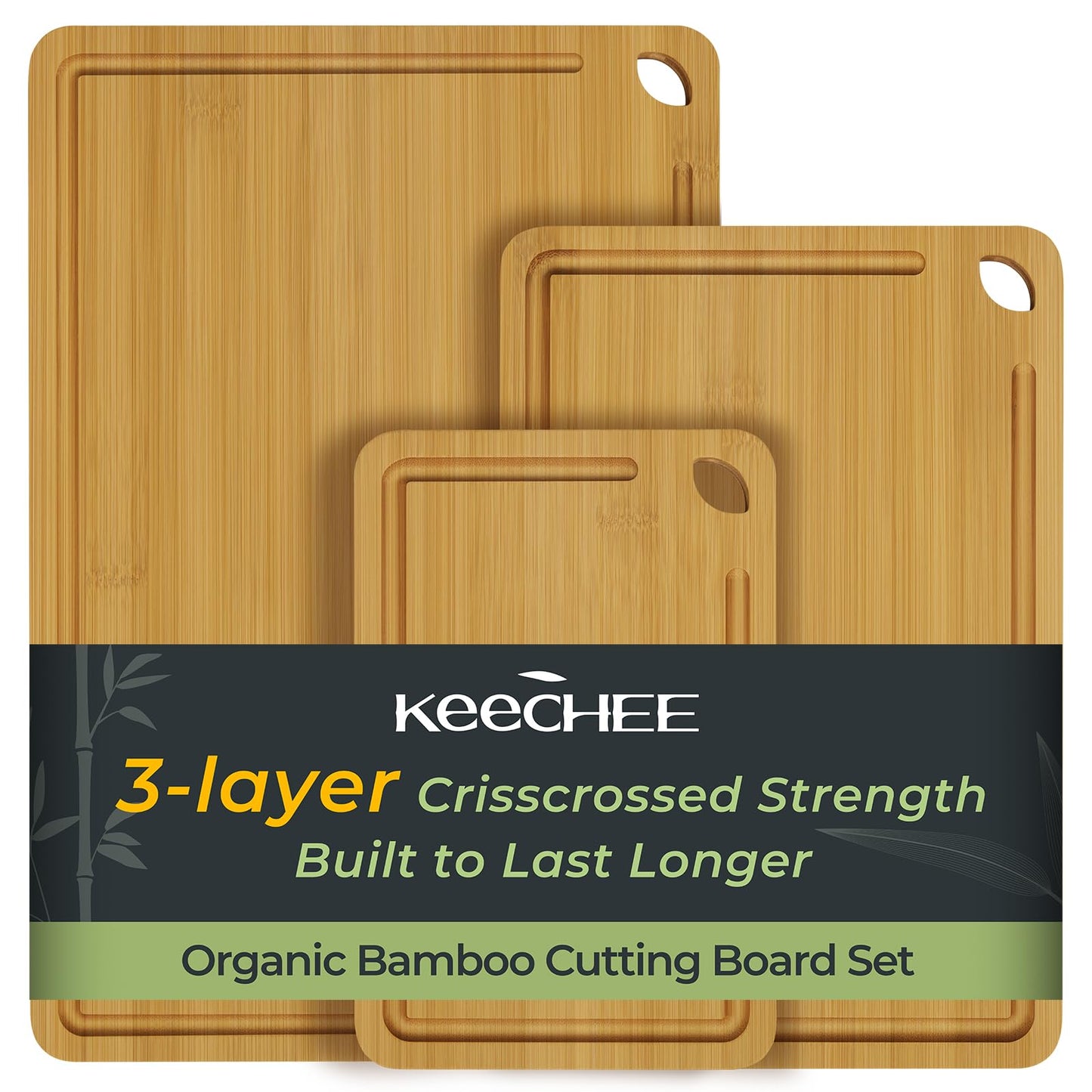 Keechee Charcuterie Board Carbonized Bamboo XL With Built-In Handles & Deep Juice Groove For Gourmet Chefs – XL (18x12) – Ideal For Meat & Cheese