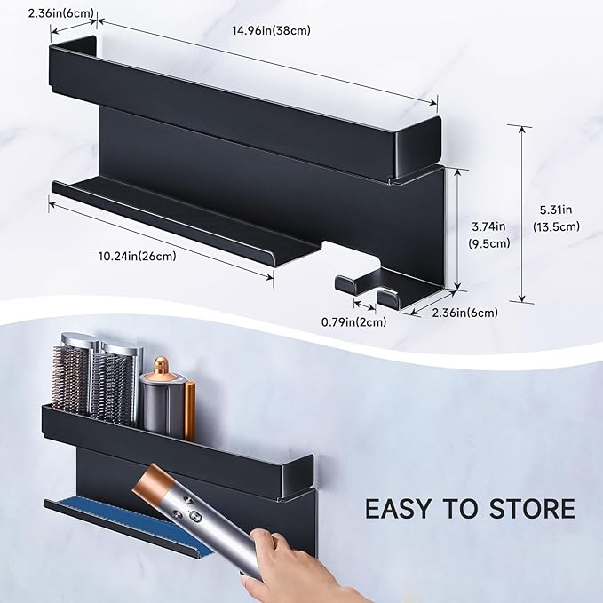 Storage Hair Dryer Holder for Curling Iron Accessories, Hair Tool Organizer Wall Mount, Curling Iron Holder Organizer, Bathroom Hair Straightener Holder Stand for Styler Attachments Organizer, Black
