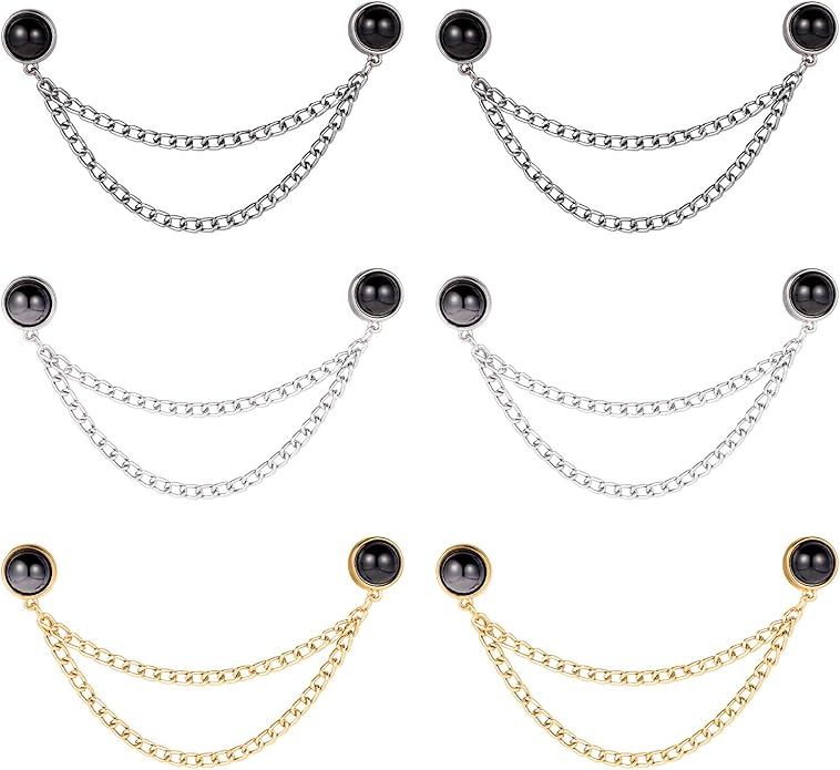 6pcs Magnetic Clothing Clips with Chain, Multi-Function Magnet Button Pins Hijab Cuff Clips for Fixing Hem of Clothes Long Pants Legs Sleeves of Shirts