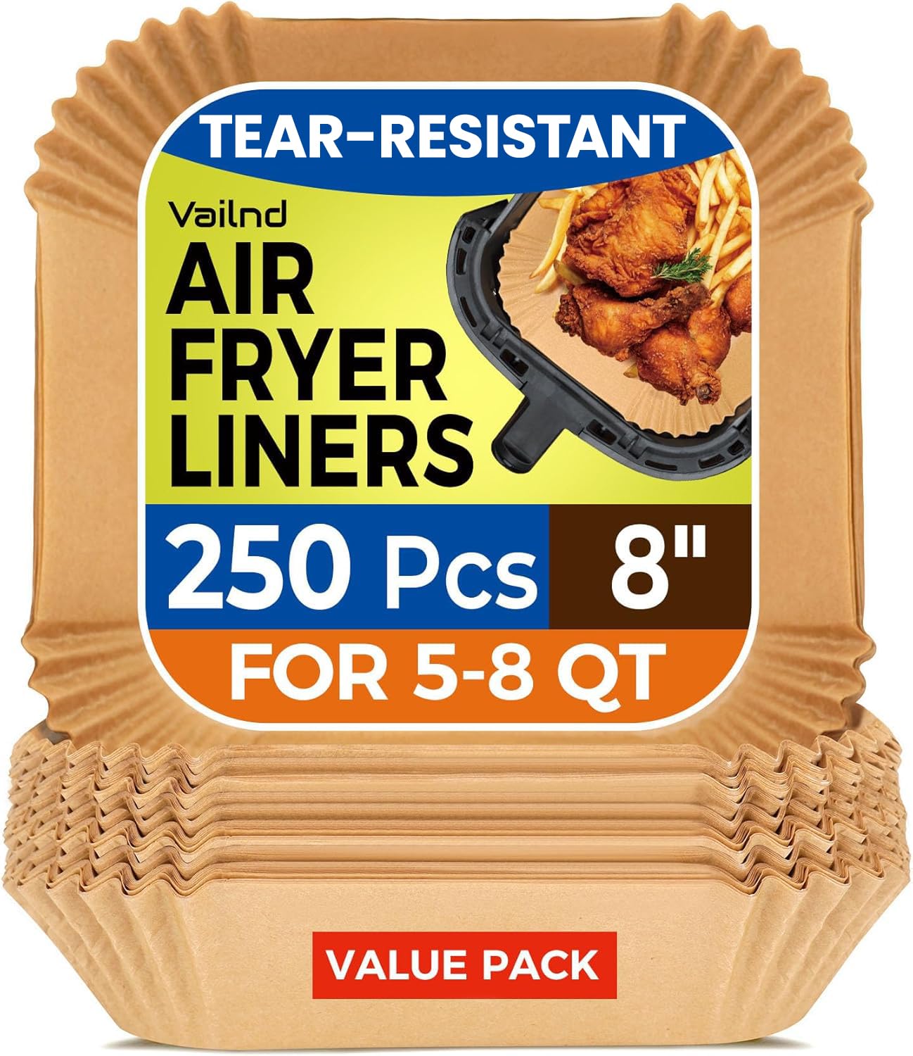 250 Pcs 9" Square Air Fryer Liners Disposable for 8-12QT, Parchment Paper