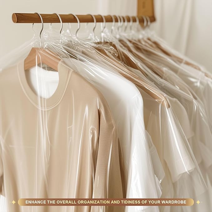 100 Pack Clear Garment Bags for Clothes, Gretchin,(Set of 100, 60x90cm), Plastic Garment Bags Dry Cleaner Bags Plastic Clear Dry Cleaning Bags for Hanging Clothes Storage