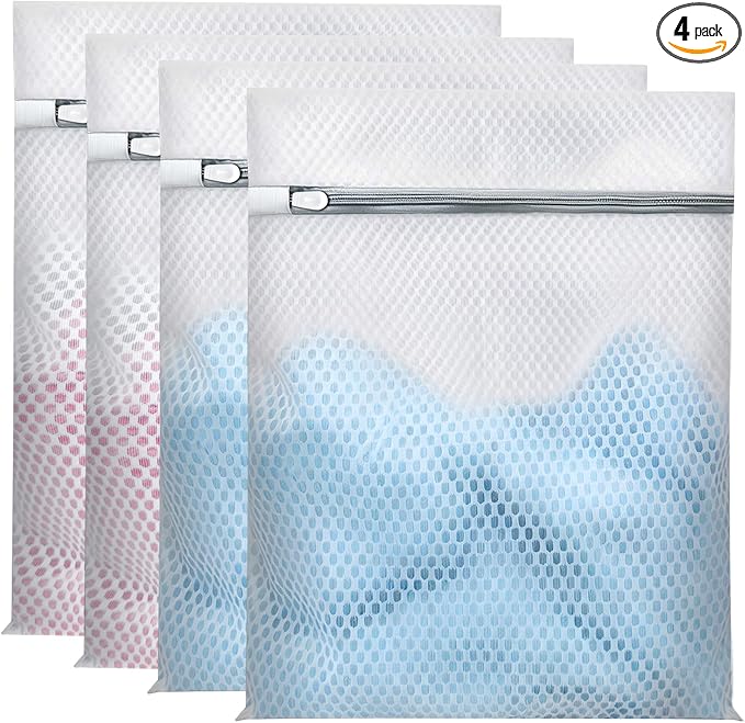 Laundry Bags Mesh Wash Bags for Delicates, Upgraded Honeycomb & Fine Mesh, Extra Durable with Sturdy Zippers, Protect Clothes in Washing Machine Essentials for Home, College & Dorm, 12 x 16 in 4-Pack