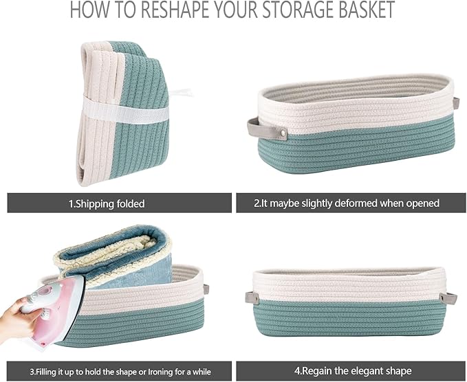 Cotton Rope Woven Toilet Paper Baskets for Organizing Decorative for Boho Decor Small Storage Gift 13"x5.9"x4" Mint Green