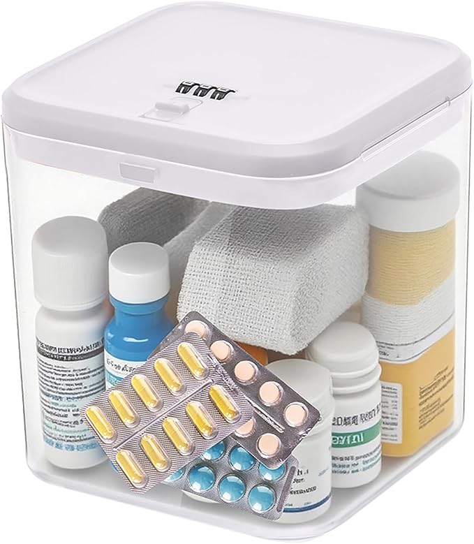Clear Medicine Lock Box with code, Small Food Snack Phone medication Lock Boxes for Personal Items Combination Electronics Organizer,Phone Jail,Gaming Device Lockable Boxes