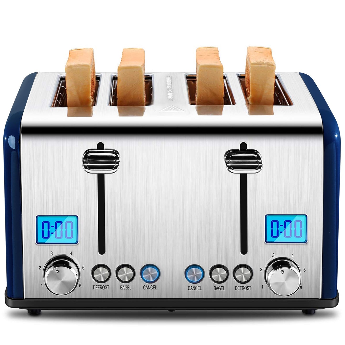 Roter Mond Countdown Stainless Steel 4 Slice Toaster with Bagel, Defrost, Cancel Function, Dual Toaster, Extra Wide Slots, 6 Shade Settings, Removable Crumb Trays, 1650W, Red