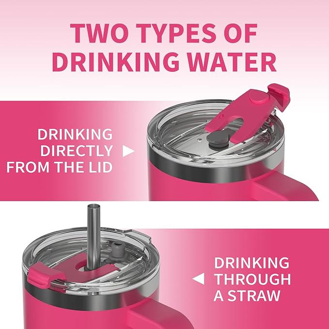 20 oz Tumbler with Handle,Tumbler with Lid and Straw,Double Wall Insulated Cup Stainless Steel Travel Mug(Cold for 34 Hours),Water Bottle for Iced Tea,Coffee,Cold Beverages(Gloss Pink)