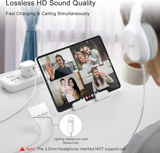 4 in 1 Headphone Splitter, iPhone Headphone Adapter + Dual 3.5mm Headphone Jack