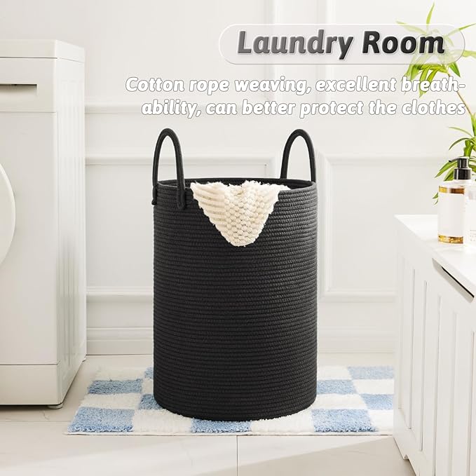 Laundry Basket,Woven Cotton Rope Laundry Hamper,100L for Decorative Storage of Dirty Clothes,Toys and Blankets in Bathroom,Baby Room and Living Room