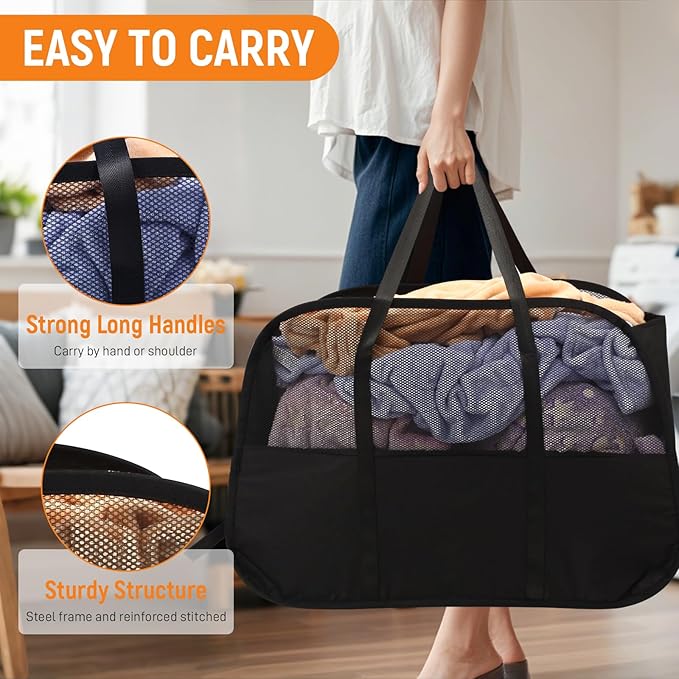 Collapsible Laundry Baskets with Easy Carry Handles, 95L Clothes Hamper for Storage, Foldable Laundry Basket Tear-proof, Large Pop Up Hampers for Laundry, Bedroom, Bathroom, Dorm Black