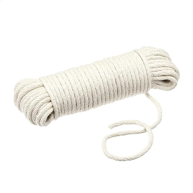Amazon Basics Natural Cotton Braided Rope, Strong, Low Stretch, All-Purpose, Clothesline, DIY Projects, Crafting, Indoor & Outdoor Use, 3/16 Inch x 50 Foot (4.5mm x 15m), Off White