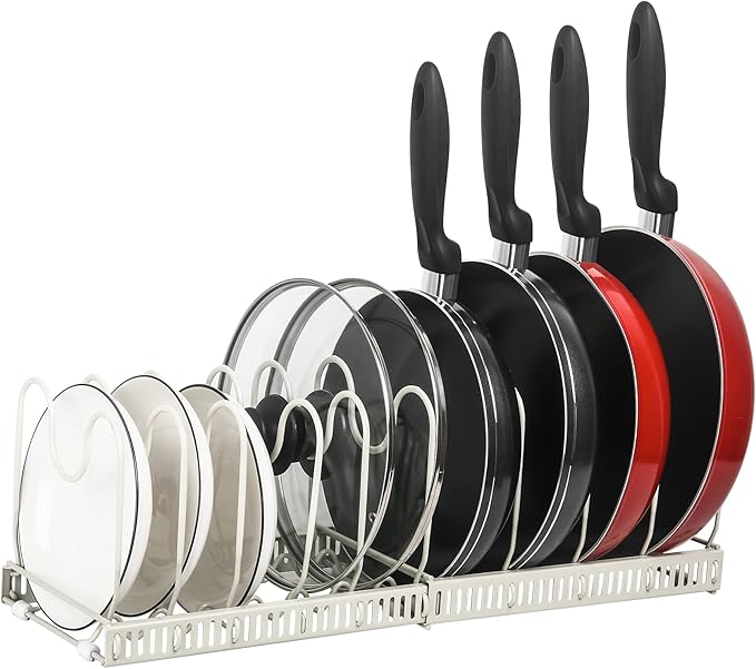 ROOHUA Pot and Pan Lid Organizer Rack for Under Cabinet, 12"-23" Expandable