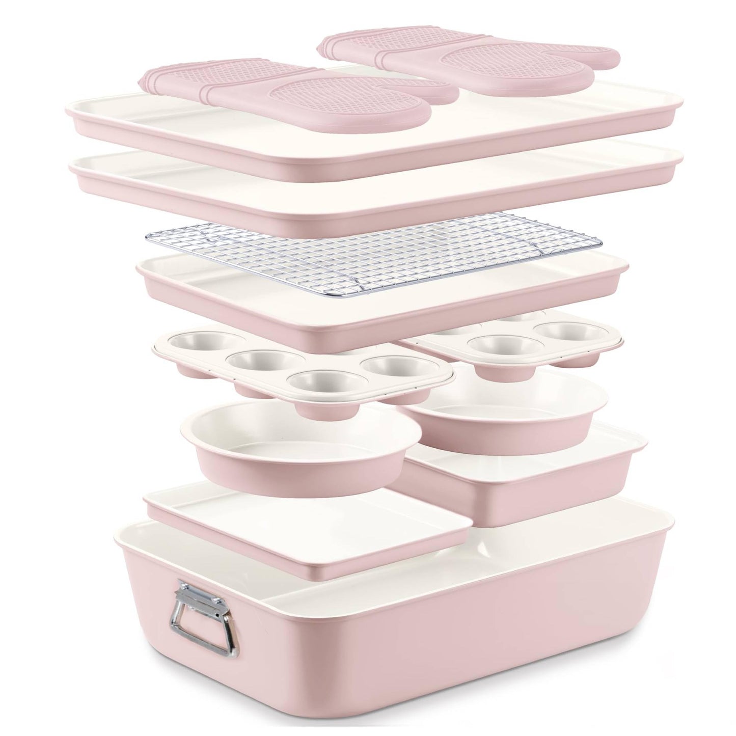 Country Kitchen Nonstick Stackable Bakeware Set - Deluxe Heavy Duty, Durable, Easy Release Baking Set, Denim, 13 Pcs