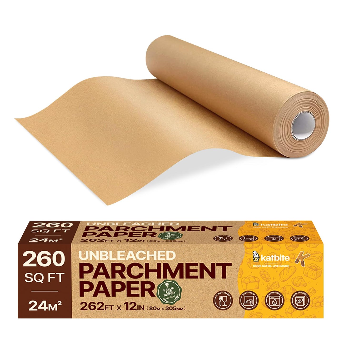 Katbite Heavy Duty Parchment Paper Roll, 15 in x 115 ft, 145 Sq Ft, White