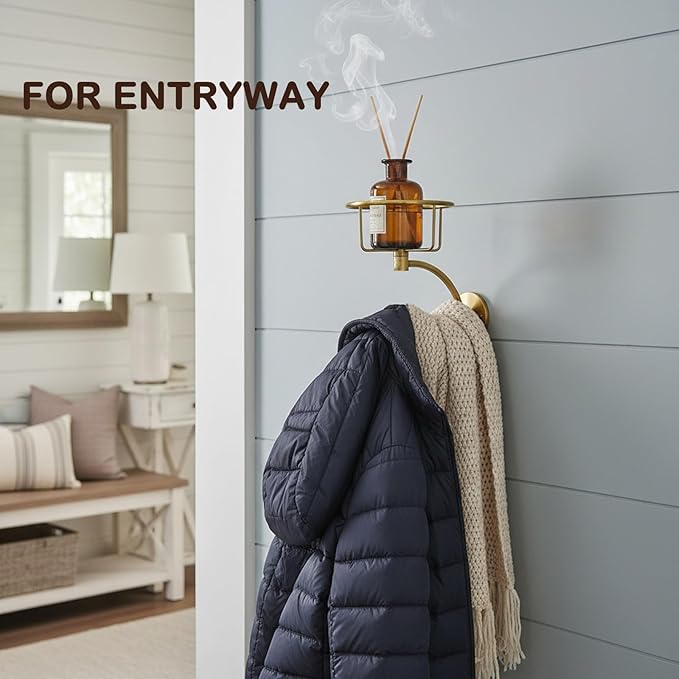 100% Solid Brass Hand Towel Holder for Bathroom Wall – Towel Ring with Candle Holder – Vintage Wall Candle Sconce Bathroom Decor – Antique Brass Towel Holder