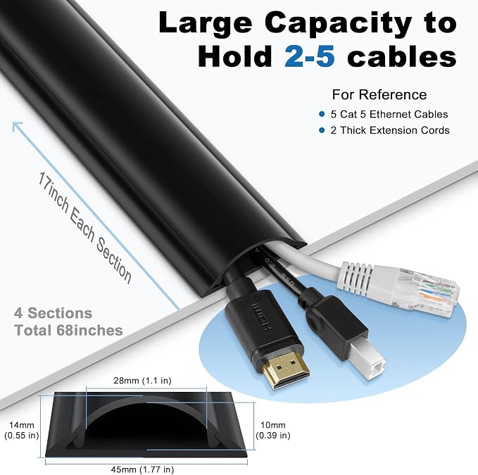 ZhiYo Cord Hider Floor 68in, Rigid PVC Floor Cord Cover, Hard PVC Floor Wire
