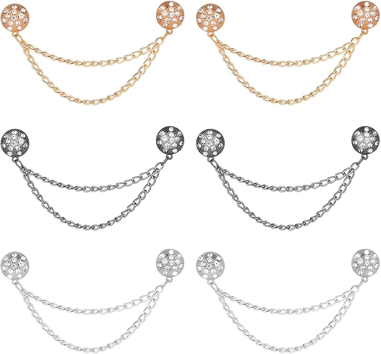 6pcs Magnetic Clothing Clips with Chain, Multi-Function Magnet Button Pins Hijab Cuff Clips for Fixing Hem of Clothes Long Pants Legs Sleeves of Shirts