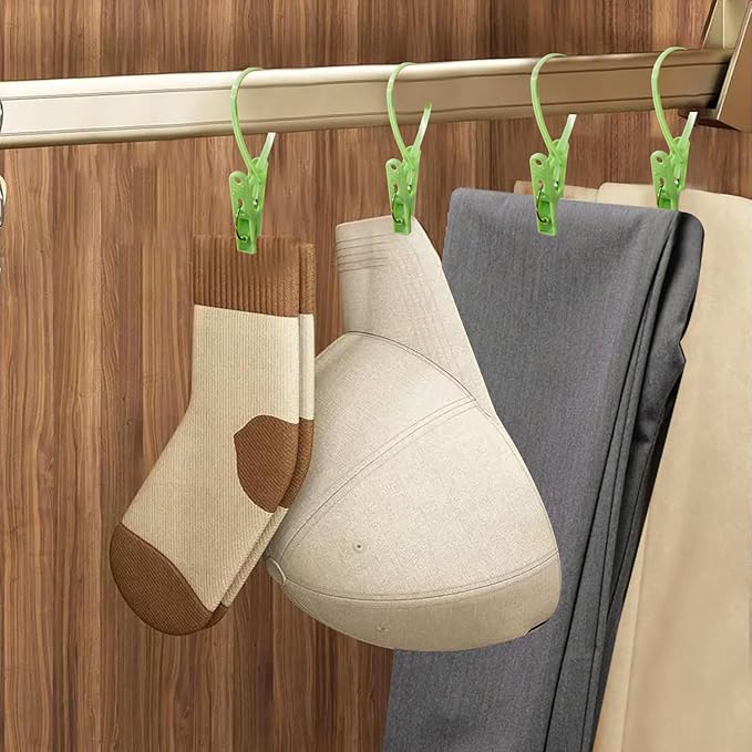 24 Pack Plastic Clothes Pins Heavy Duty Outdoor for Hanging Clothes,Mini ClothesPins with Hanging Rope,Hangers with Clips, Bag Clips,Photo Clips Craft Clips