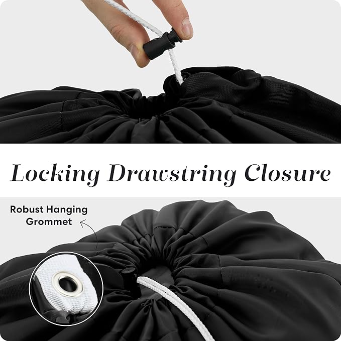 Handy Laundry Bag Shoulder Strap Extra Large - 2-Pack Drawstring Locking Closure, Durable Material, Heavy Duty Stitching, Hands Free Carrying - Perfect College Dorm (Black, 30" x 40")