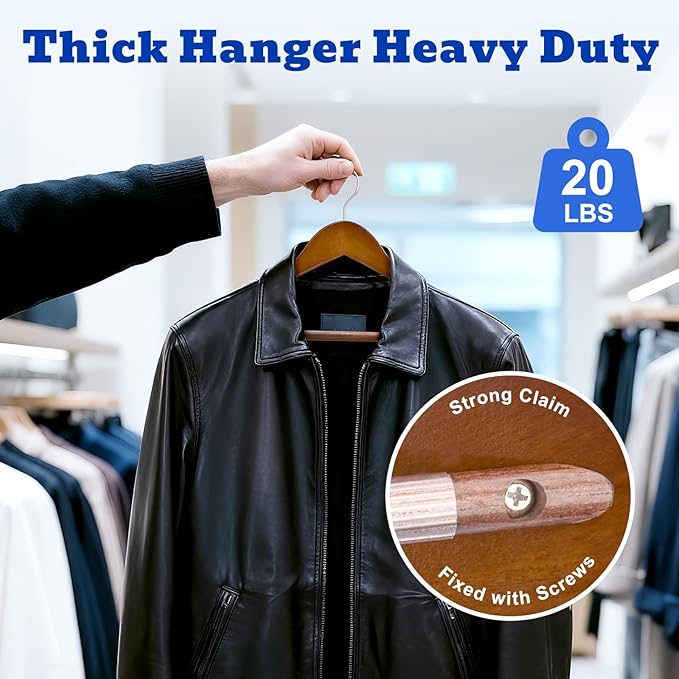HOUSE DAY Wood Suit Hangers for Men, Smooth Wide Shoulder Wooden Hanger with Non Slip Pant Holder, Wide Hangers for Suits, Coats, Jackets, Heavy Wide Clothes Hanger 2 Pack, Walnut