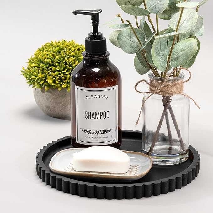 Silicone Bathroom Countertop and Vanity Tray, Round Silicone Bathroom Tray, Modern Bathroom Decor, Coffee Table Decor, Decorative Tray for Candle, Perfume, Plants (Black, 9 inch)