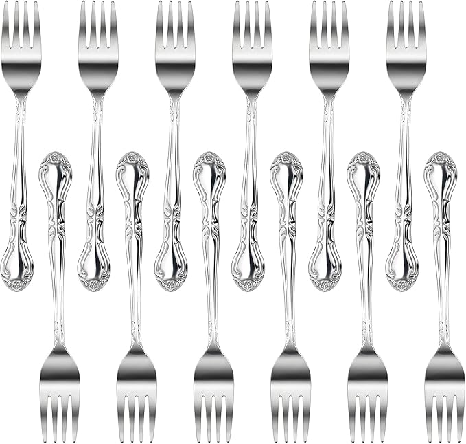 New Star Foodservice Rose Pattern Stainless Steel Oyster Fork, 5.8-Inch, Set of 12, Commercial Grade