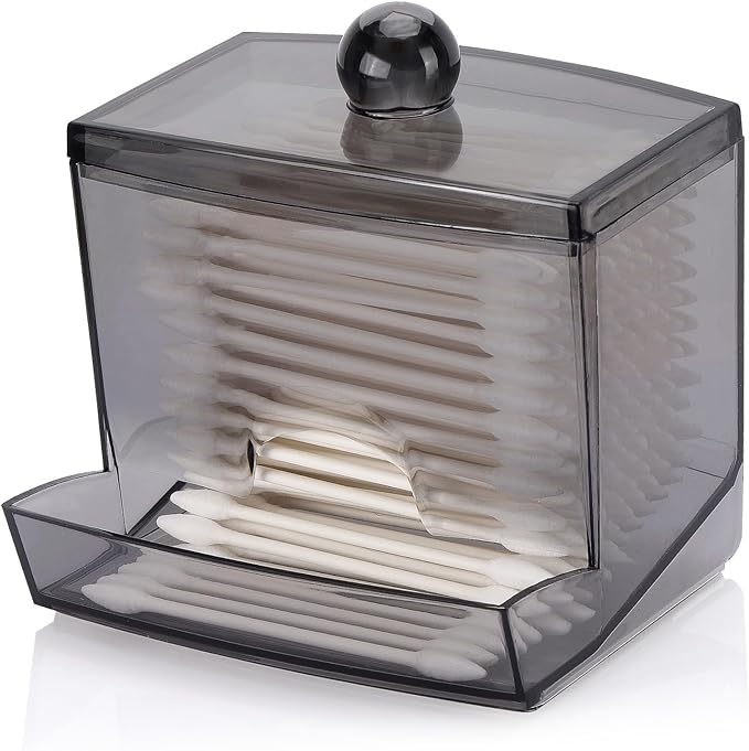 Tbestmax 10oz Qtip Holder Dispenser, Big Cotton Swab Holder Bathroom Accessories Organizer for Storage Qtips (Black)