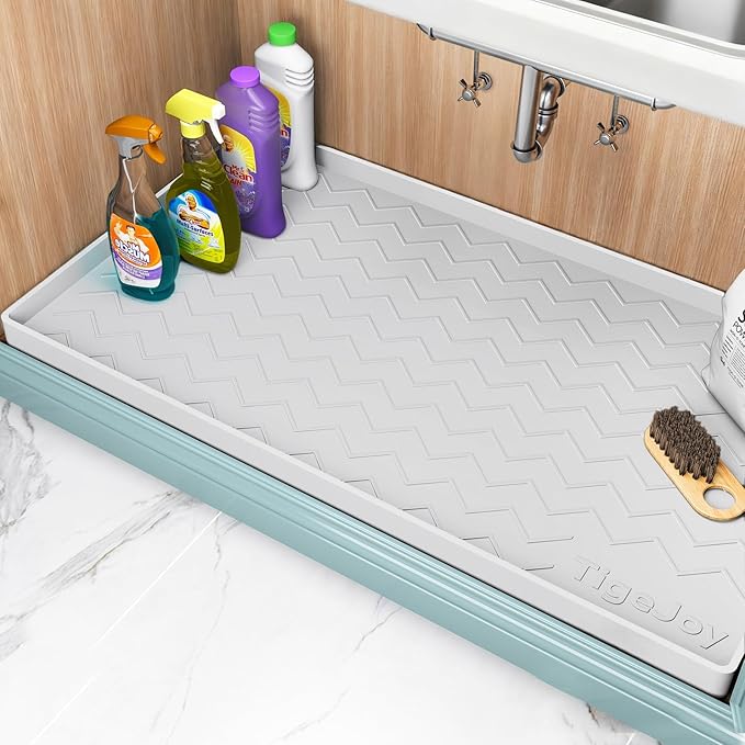 TigeJoy 37" x 22" Under Sink Mats for Kitchen Waterproof, Leak-Proof Silicone Mat Sink Protector and Cabinet Liner, Kitchen Essentials Organizer and Storage, Boot or Shoe Tray, Pet Feeding Mat