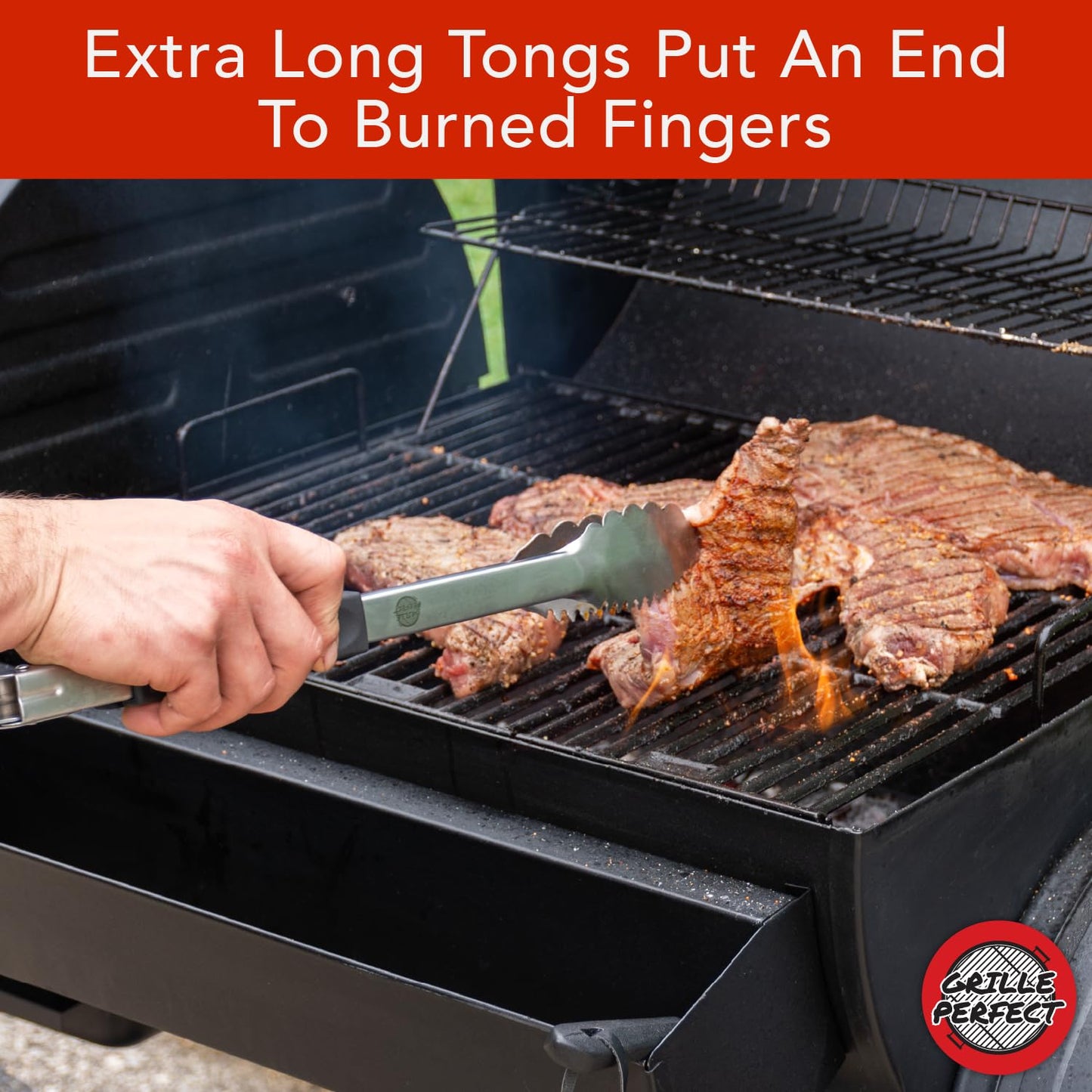 Grill Tongs 16-Inch Extra Long Heavy Duty for Grilling and Barbecue Heat Resistant Hand Grips Stainless Steel for BBQ Outdoor Kitchen and Cooking Hot Grilled Food
