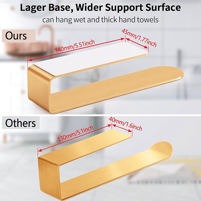 Self Adhesive Hand Towel Holder Rose Gold, 8 Inch Towel Holder for Bathroom Wall Mounted, Square Towel Bar Stick on Wall for Kitchen Cabinet RV (2 Pack)