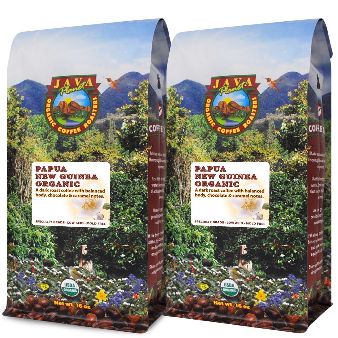 Java Planet Low Acid Organic Whole Bean Coffee, Papua New Guinea, 16 oz