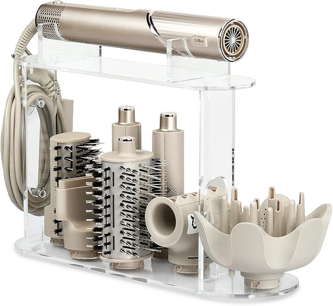 Upgraded Storage Holder for Shark FlexStyle– 7-Hole Acrylic Stand Organizer for Long Barrels & Diffuser, Countertop Holder for Shark Flex Style Accessories for Bathroom Vanity Makeup Table