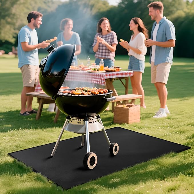Eongreat 48x30 inch Under Grill Mats for Outdoor Grill, Double-Thickened Fireproof Patio Deck Protector Mat, Oil-Proof Waterproof BBQ Mat for Under Grill, Fireplace/Fire Pit Mat Grill Floor Pads