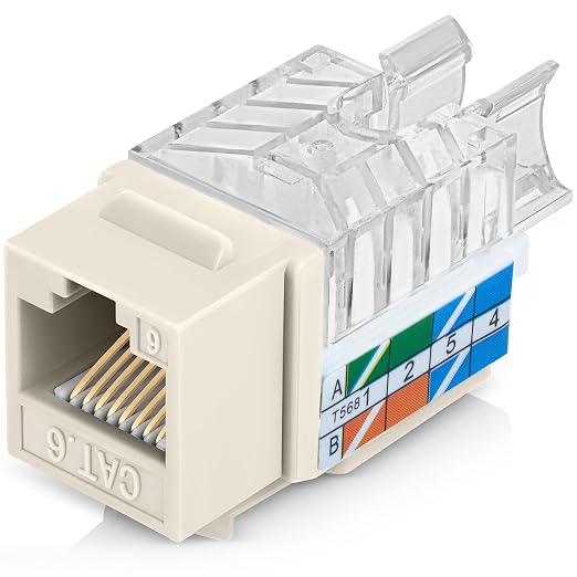 Everest 45° Angled RJ45 Cat6 Keystone Jacks 50-Pack in Light Almond
