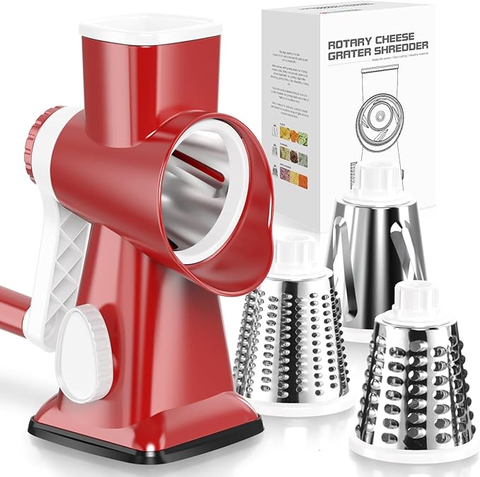 Badelite Cheese Grater Vegetable Cheese Shredder Slicer Grater for Kitchen 3 Changeable Blades for Cheese Potato Zucchini Nuts Chocolate (Grey Blue)