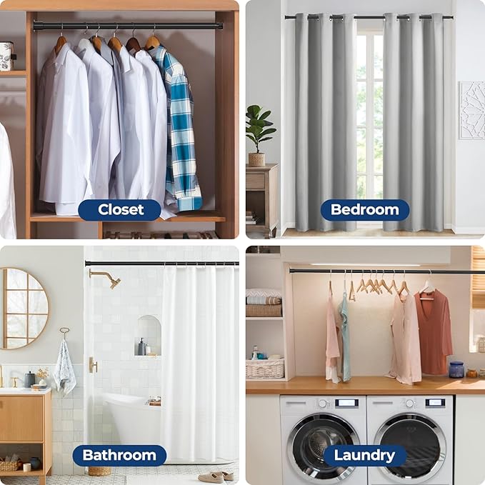 Mavivegue Closet Rods for Hanging Clothes,17 to 57 Inches Stepless Adjustable Metal Closet Rod, Heavy Duty Tension Rod, Extra Long Tension Rod, Adjustable Curtain Rod, for Closet, Black